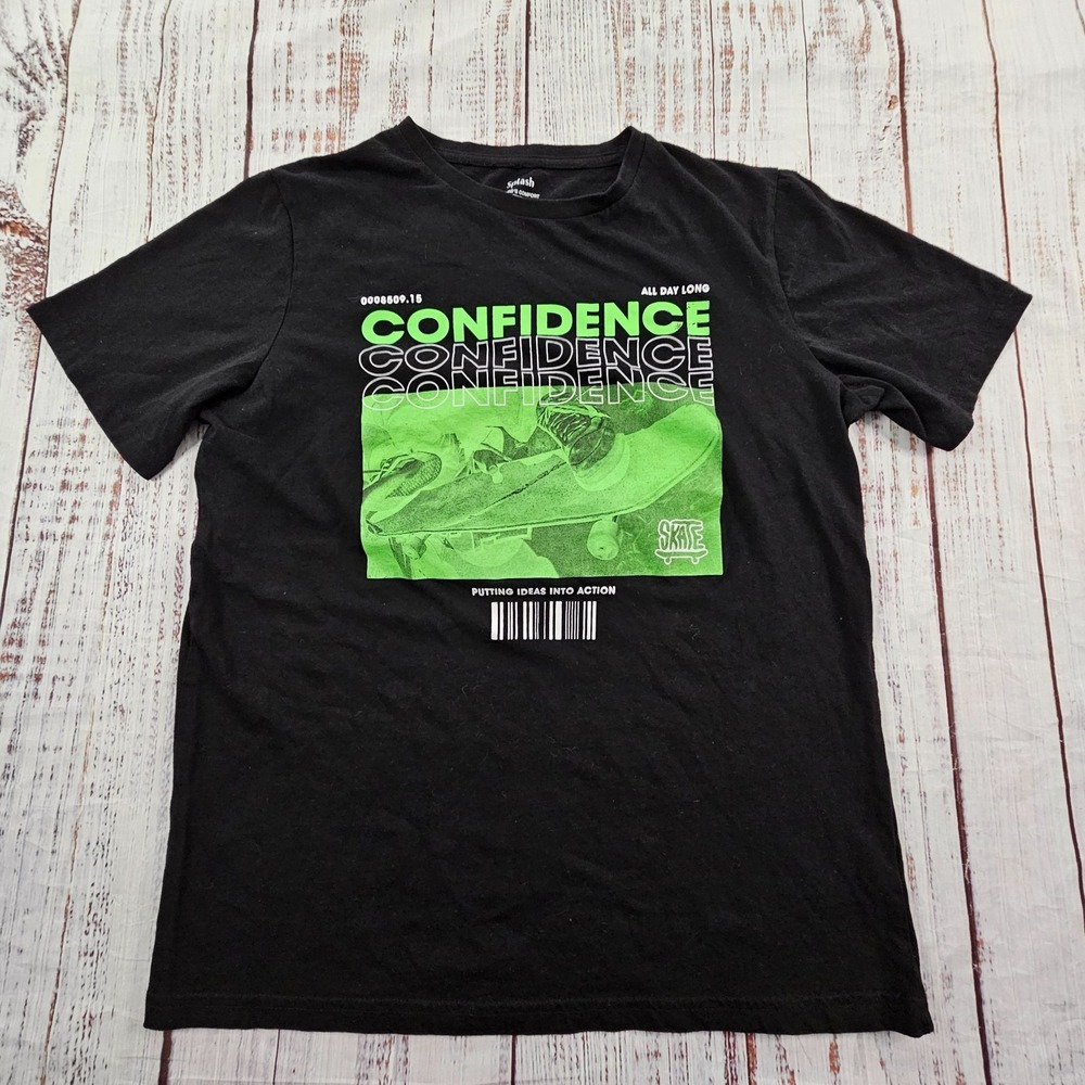 Skateboard Confidence Black Short Sleeve Slim Fit Cotton T-Shirt Men's M